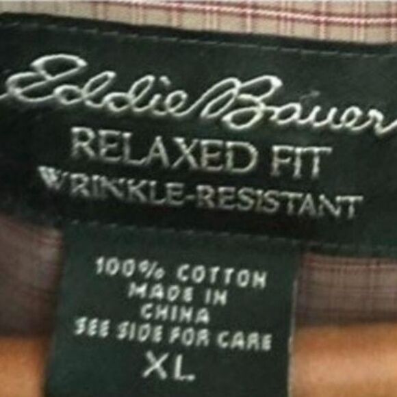 Vintage Eddie Bauer Men's Tan/Red Plaid Long Sleeve Button Down Shirt EUC Sz XL - Picture 4 of 12